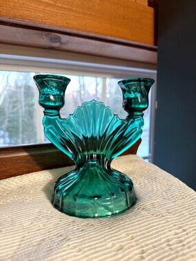 Jeannette Glass Swirl double candlestick holder